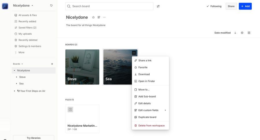 Air
			 collaboration dashboard sidebar navigation project management grid delete file management sidebar navigation menu menu download ui page example