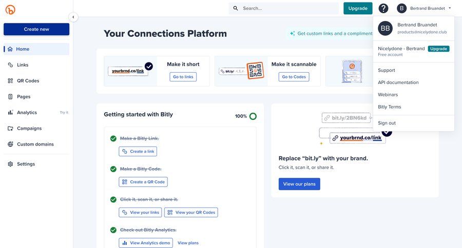 Bitly
			 dashboard account management onboarding account settings dashboard overview free account sidebar personal space menu progress bar check out analytics ui page example