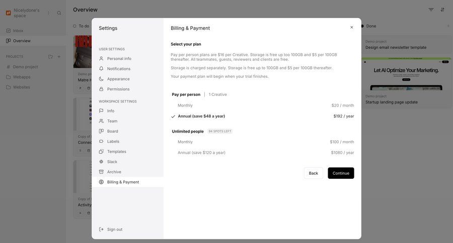 Workflow
			 settings payment options ui page example