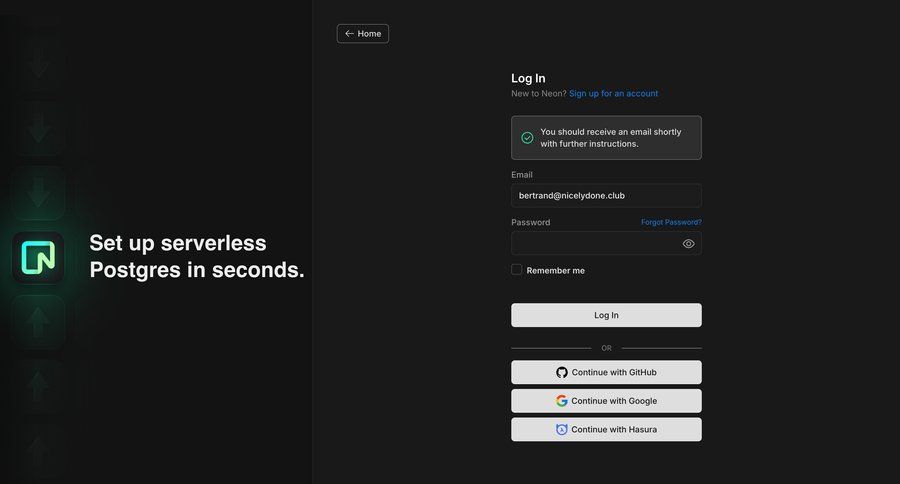 Neon
				password reset page example