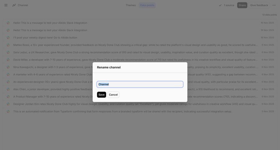 Dovetail
			 channel management ui page example