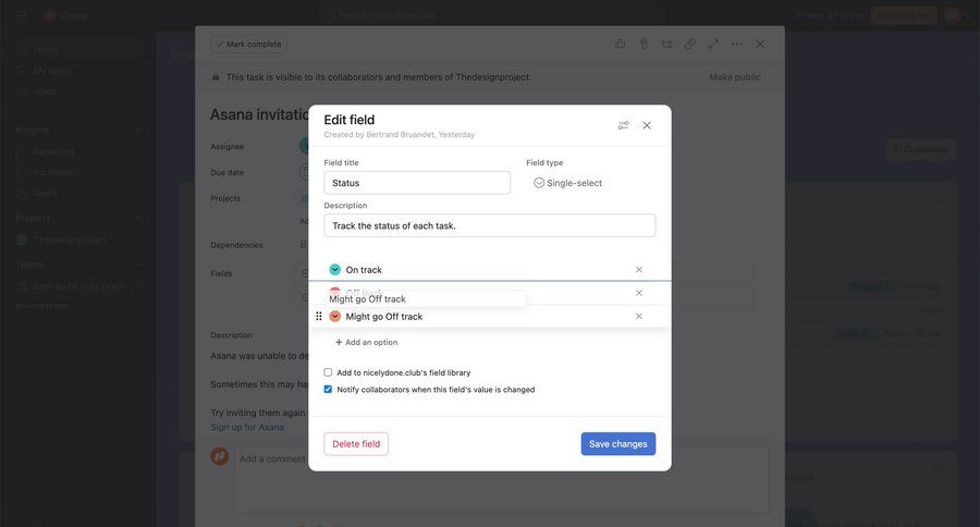 Asana
			 task management project management form workflow management save changes radio group ui page example