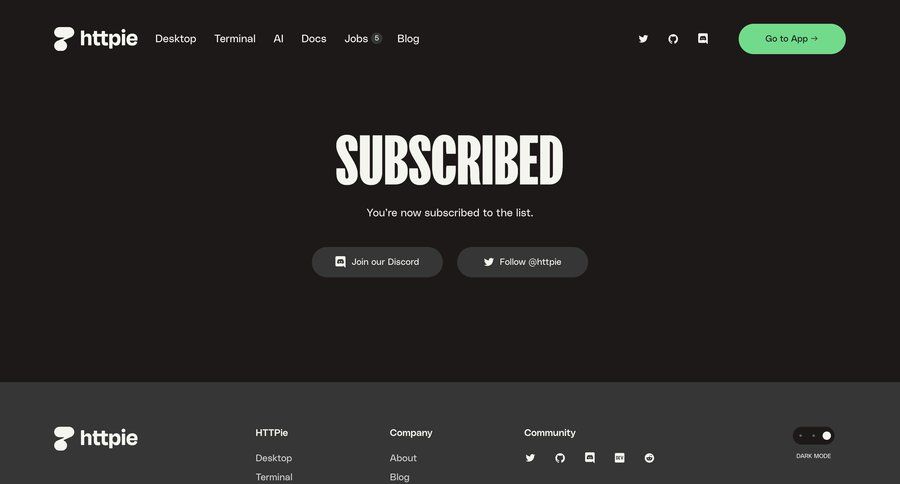 Httpie
			newsletter success state new ui page example