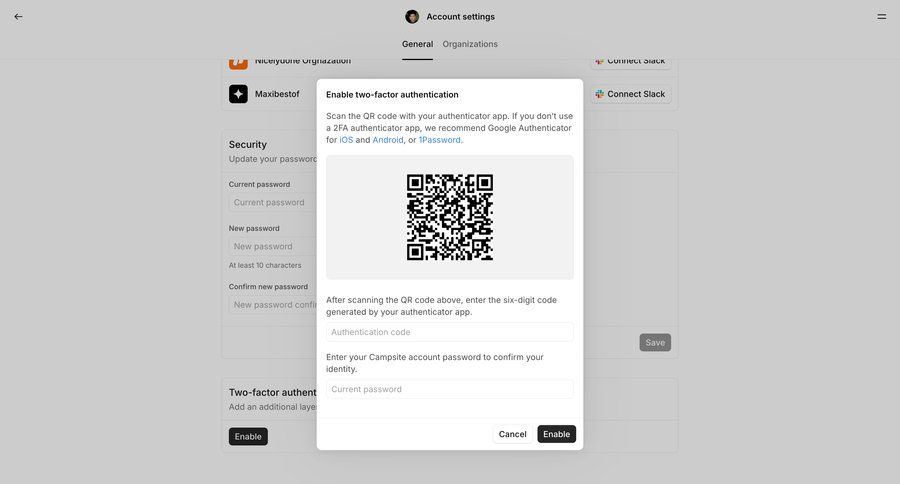 Campsite
			 settings form account setup user authentication account security account settings authentication instructions security security configuration ui page example