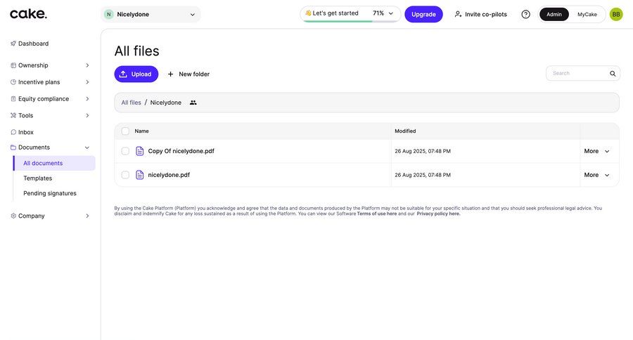 Cake
			 file upload document management document list ui page example