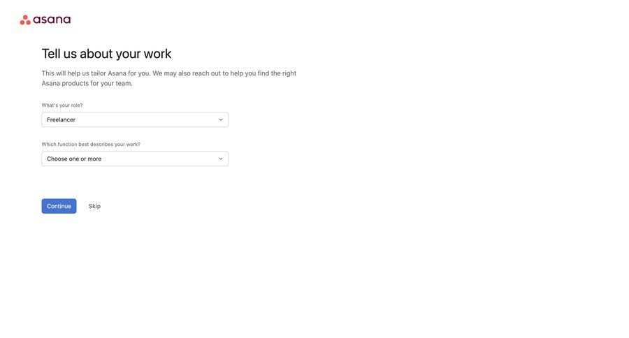 Asana
				onboarding page example