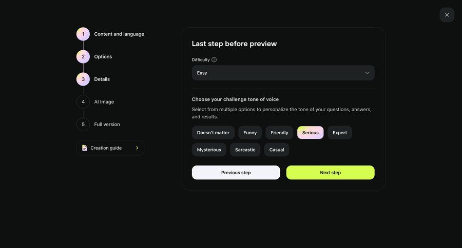 Meiro
			 modal screen configuration settings sidebar voice ui page example