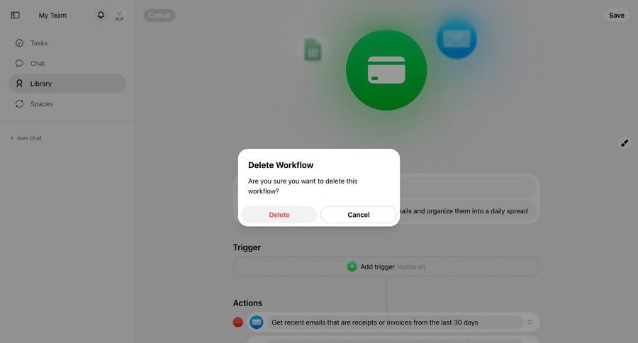 Cobot
			 sidebar navigation workflow automation delete workflow management confirmation confirmation screen confirmation message ui page example