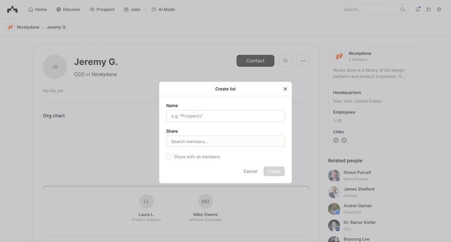 The org
			 modal screen collaboration onboarding form sharing ui page example