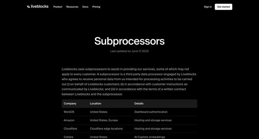 Liveblocks
			table legal data privacy gdpr compliance ui page example