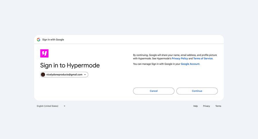 Hypermode
			 user authentication modal dialog authentication sign in ui page example