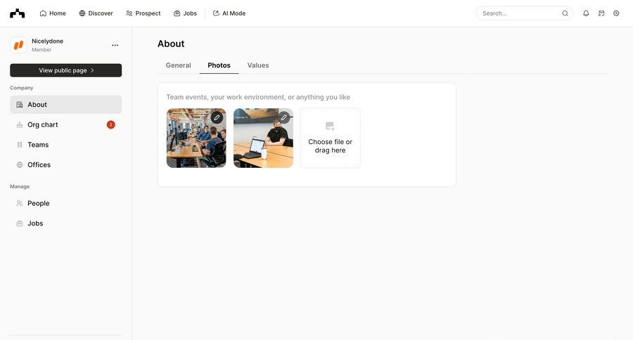 The org
			 settings grid profile settings file upload full-screen layout drag and drop profile management sidebar upload media ui page example