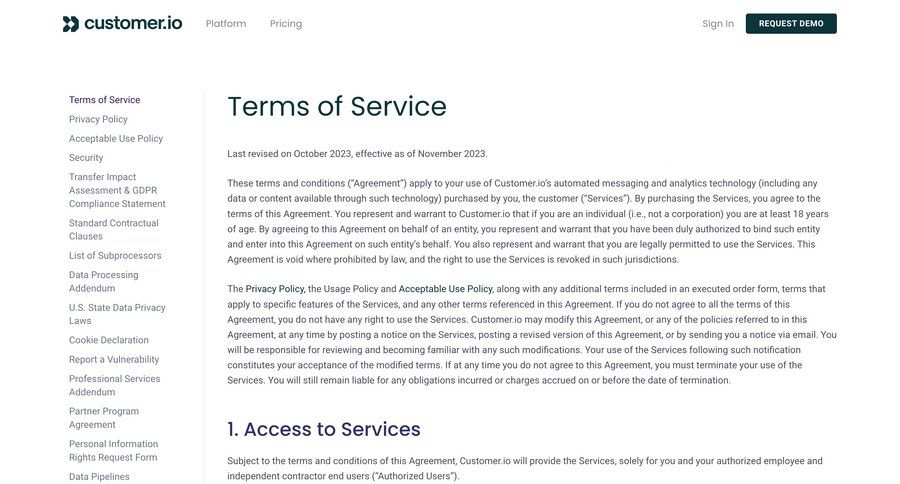 Customer.io
			 free tier user termination remote contractor management affiliate program ui page example