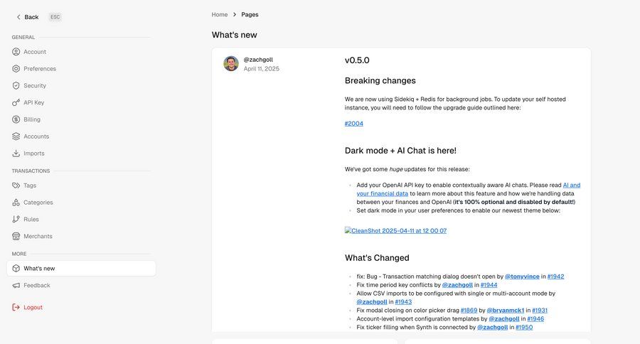 Maybe Finance
				settings ui page example