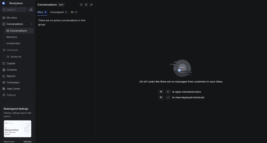 Chatwoot
			 keyboard shortcuts chat interface ui page example