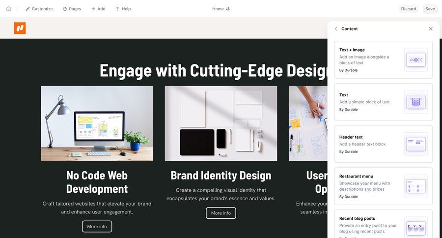 Durable
			 content blocks ui page example