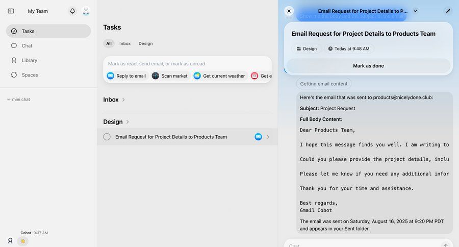 Cobot
			list detail page modal & popover task management sidebar navigation email inbox ui page example