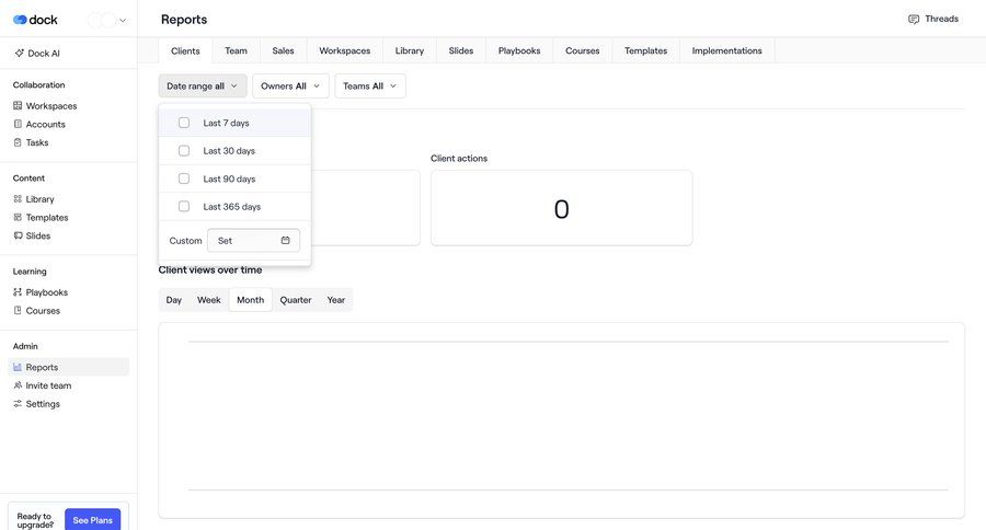 Dock
			 sidebar navigation analytics dashboard performance metrics b2b saas ui page example