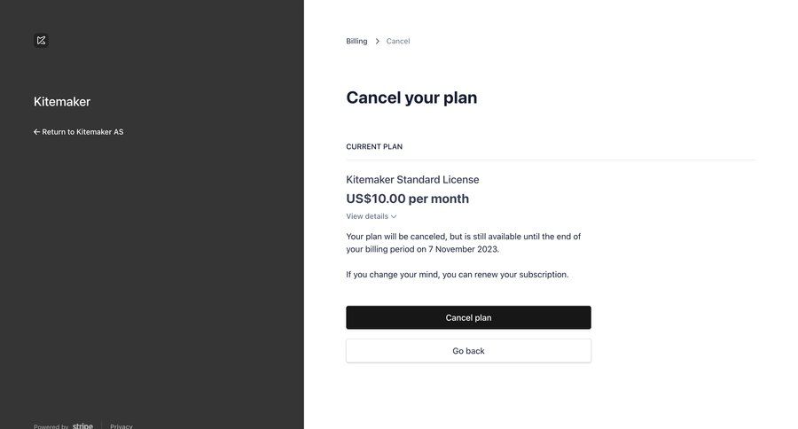 Kitemaker
			cancel subscription account management account settings subscription management price ui page example