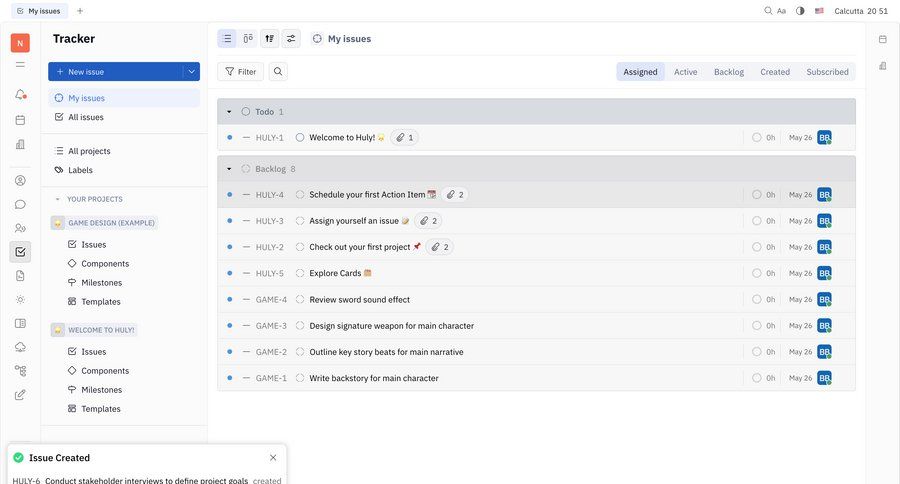 Huly
				notification ui page example