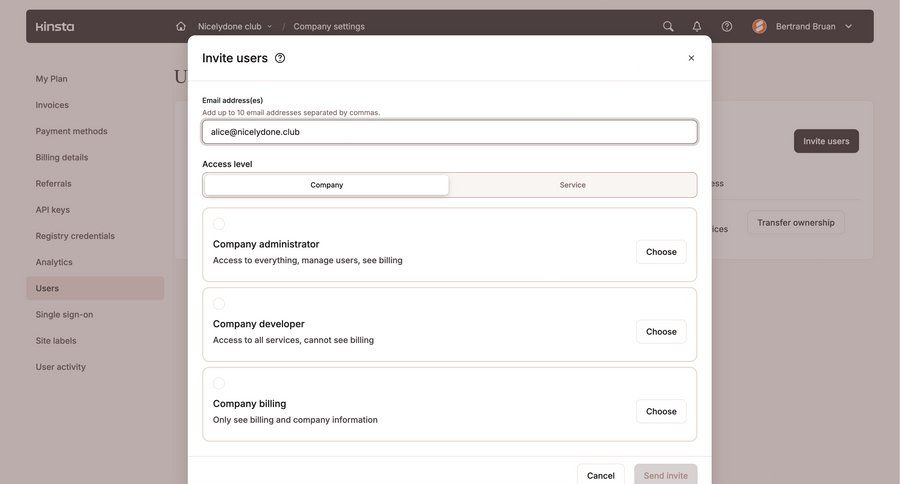 Kinsta
			 settings user management form user settings access control user invitation ui page example