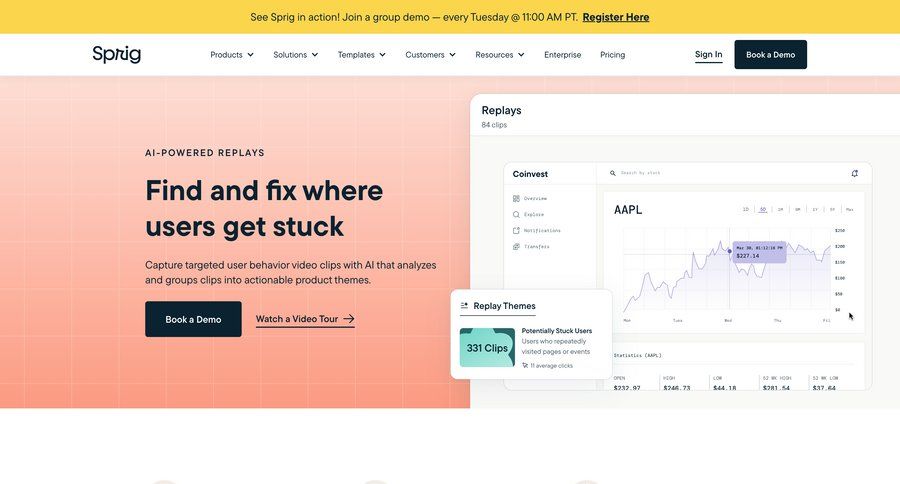 Sprig
			 features quick actions time selector accordion ui page example