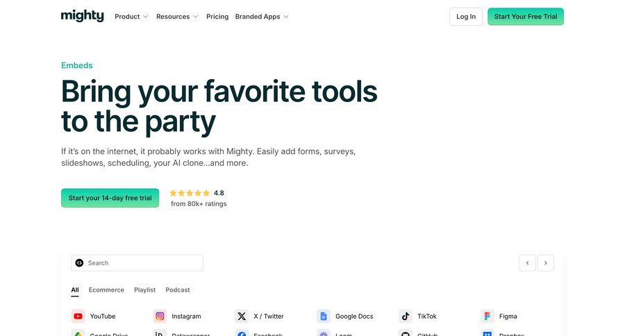 Mighty
				integrations ui page example