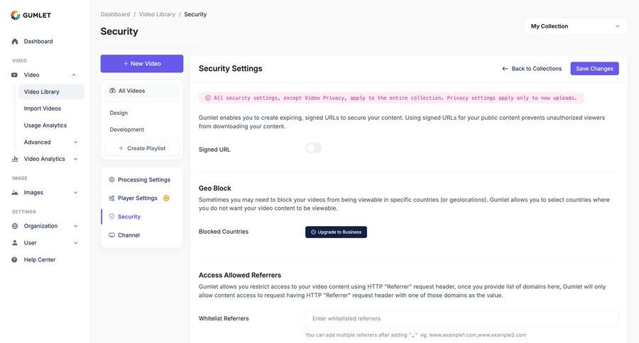 Gumlet
			settings security settings content management configuration settings sidebar navigation form video management save changes sidebar security progress bar modern ui page example