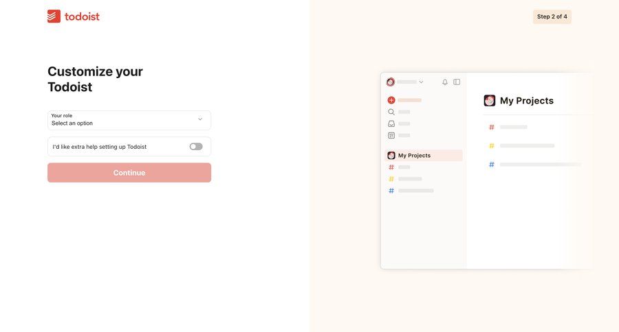 Todoist
				onboarding page example