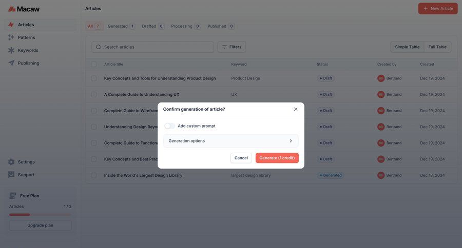 Macaw
			 content management sidebar navigation modal confirmation dropdown filters sidebar table ui page example