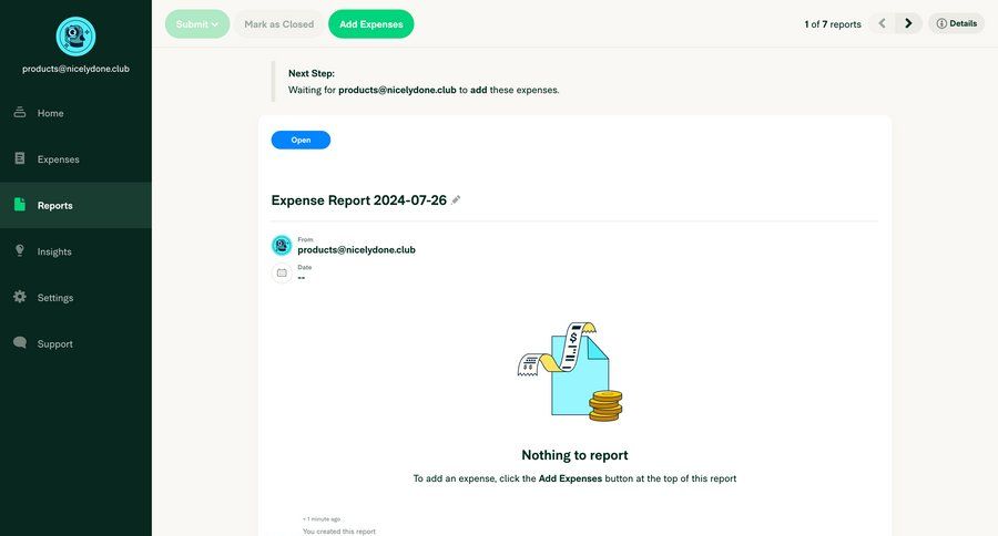 Expensify
			 finance report details expense management financial reporting empty state illustration sidebar blank state void blank non-ideal state empty page prompt review ui page example