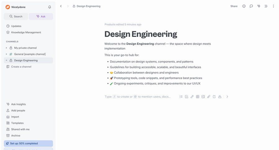 Slite
			list detail page share content editor collaboration sidebar navigation document creation sidebar menu documentation ui page example