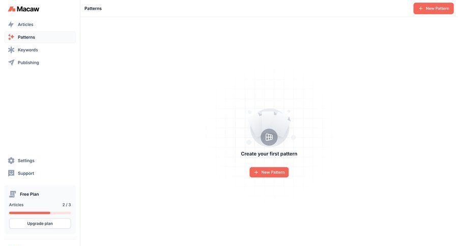 Macaw
			 content management dashboard sidebar navigation grid onboarding design free plan call to action sidebar create partners experts progress bar ui page example