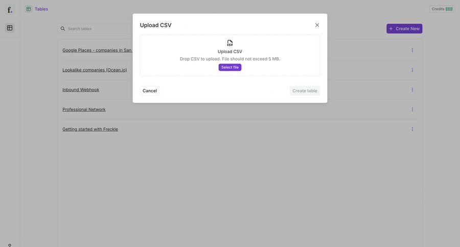 Freckle
			 modal screen data management onboarding form file upload file management data import upload file ui page example