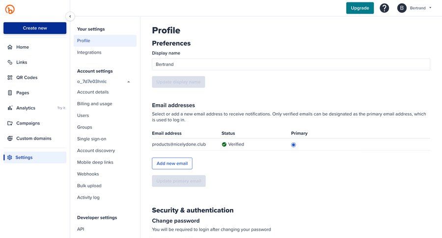 Bitly
			 settings account management onboarding form account setup user settings profile settings account settings authentication account deletion email management password management email verification bulk delete billing history bulk upload sidebar security user profile user change password user termination profile page ui page example