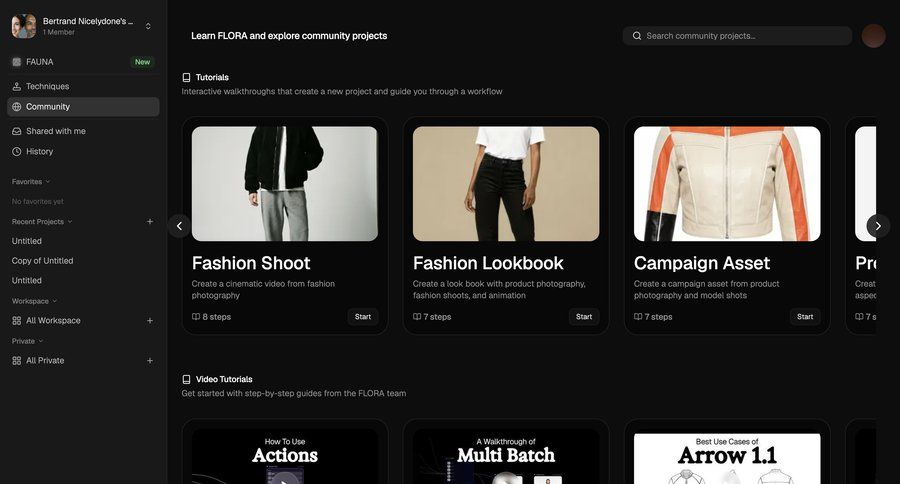 Flora
			 dashboard sidebar navigation project management design progress indicator template library content discovery video player minimalist design tutorial sidebar modern search bar card layout ui page example