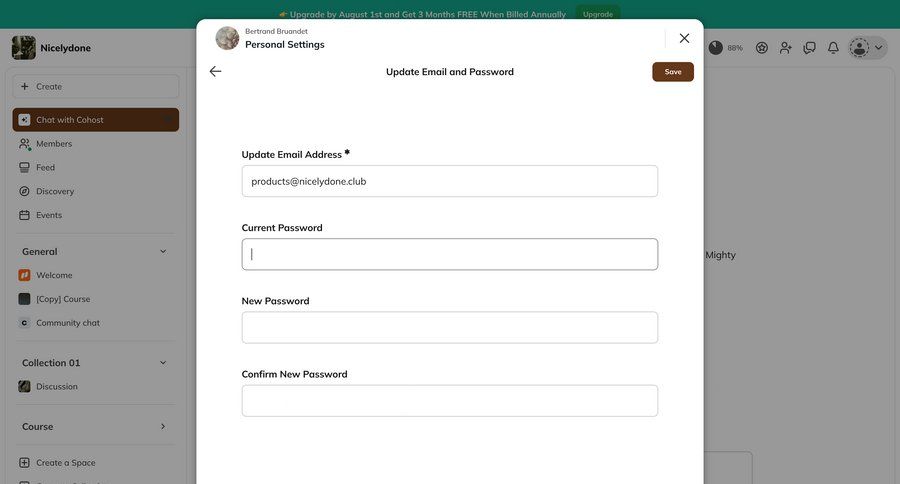 Mighty
			 settings account management form confirmation account settings save changes security password update update ui page example