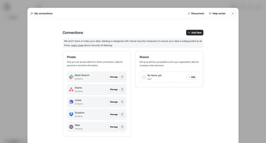 Qatalog
			 data management settings integration management privacy settings rounded corners security setup ui page example