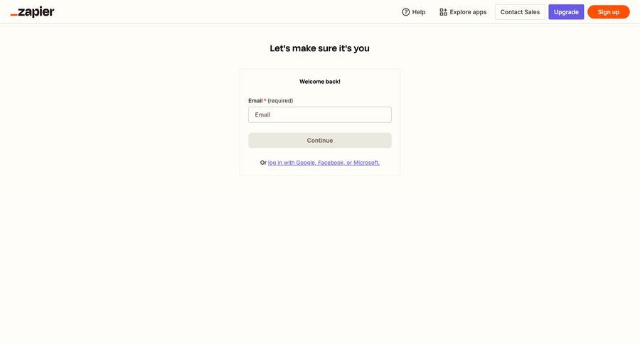 Zapier
			 form user authentication account creation authentication full-screen layout email verification login ui page example