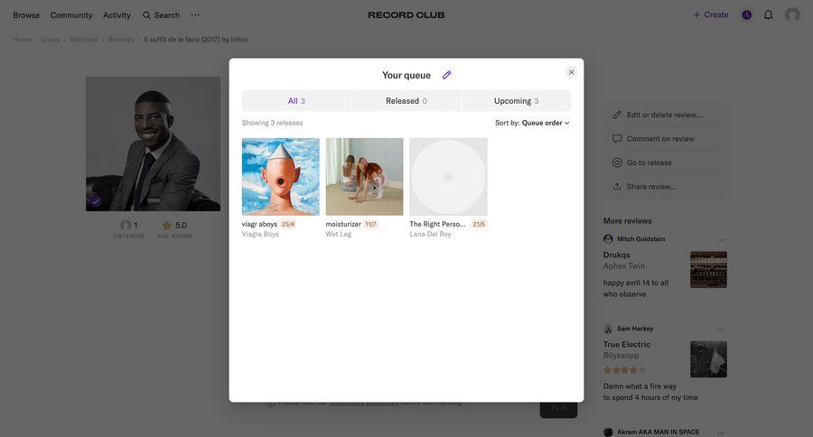 Record club
			collection player modal & popover modal screen user profile folder review order tracking ui page example
