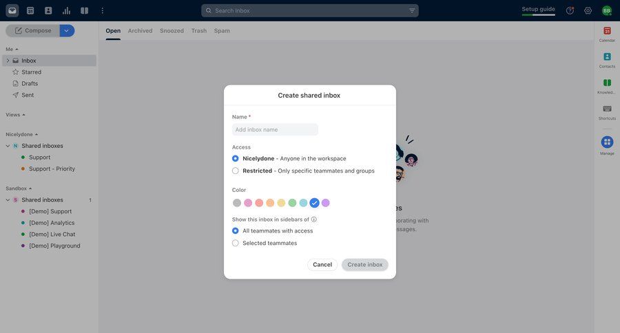 Front
			 modal screen collaboration team collaboration onboarding form access control email inbox management inbox sidebar create generate setup communication ui page example