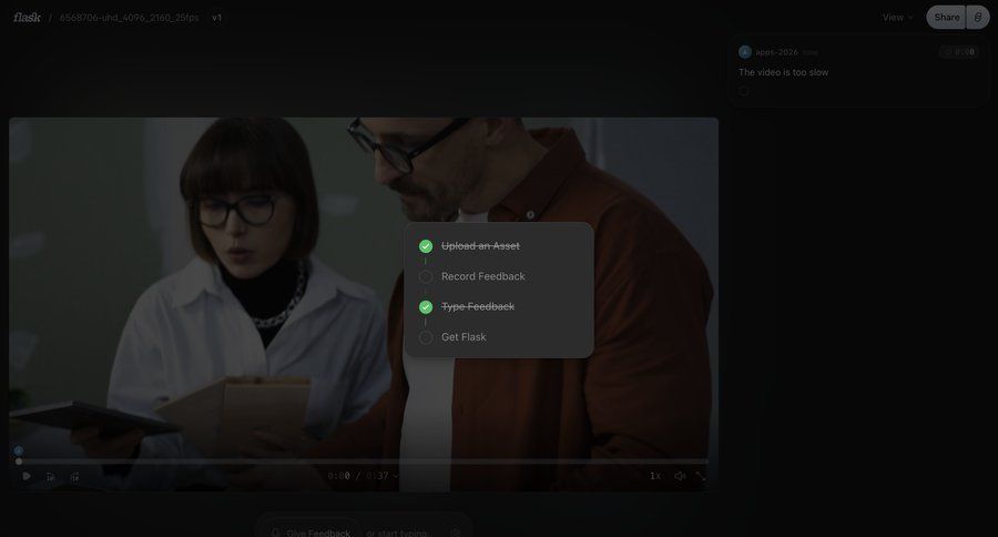 Flask
			detail page player content minimalist design sidebar progress bar project management collaboration video player media player review split view ui page example