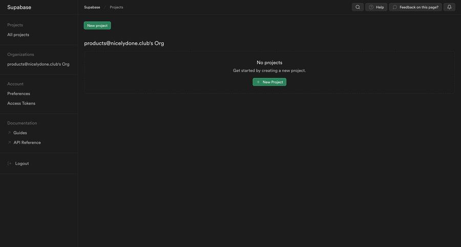 Supabase
			 dashboard project management account management account setup account settings project creation sidebar documentation project dashboard database management ui page example