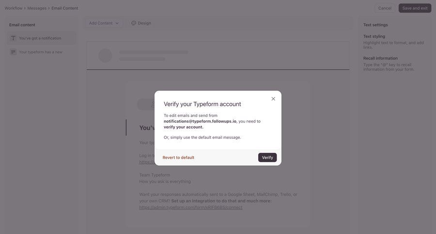 Typeform
				verification ui page example