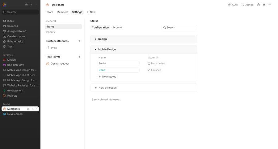 Height
			 task management configuration settings team collaboration sidebar navigation project management workflow expandable sections hierarchical navigation sidebar accordion ui page example