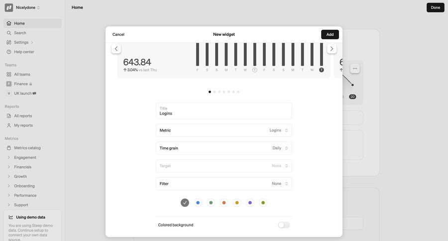Steep
			 modal screen configuration dashboard form data analytics new create generate data visualization configuration screen ui page example