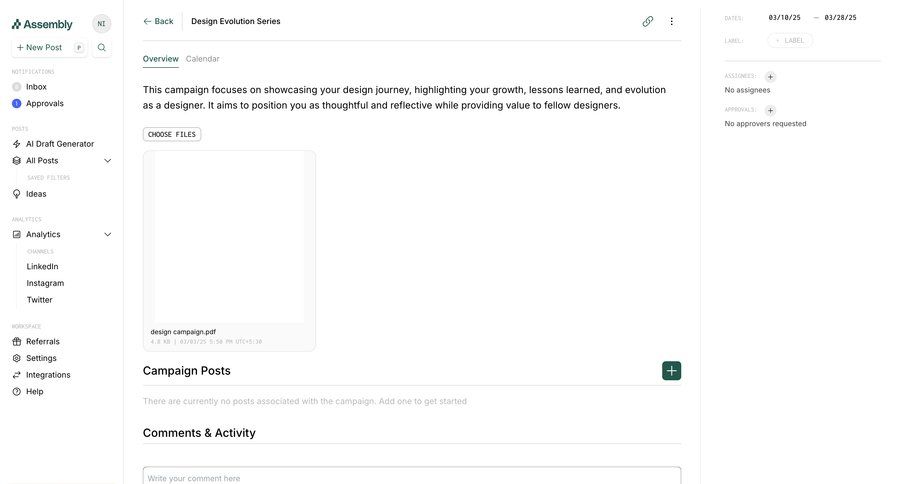 Assembly
			 content management file upload right sidebar content hierarchy campaign management sidebar insight user profile user upload file user termination profile page campaign creation analytics ui page example