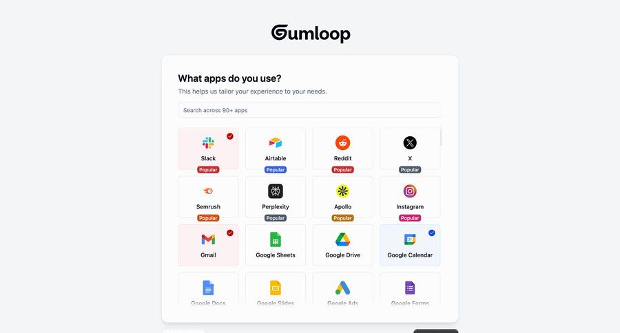 Gumloop
				onboarding ui page example