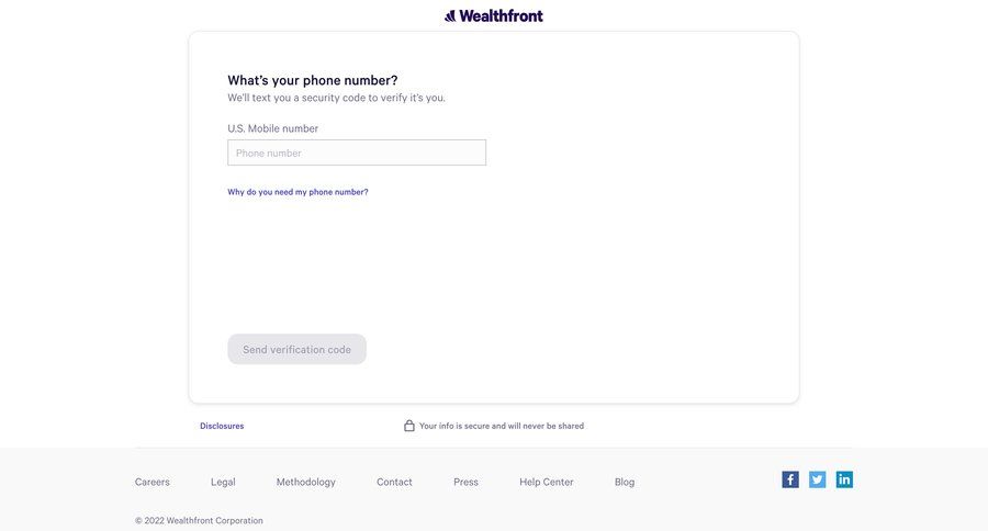 Wealthfront
				signup page example