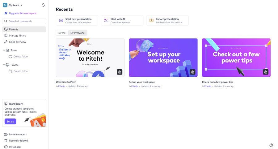 Pitch
			 content management collaboration team collaboration dashboard sidebar navigation grid onboarding templates template library team workspace manage links sidebar create upload documents modern cards ui check out ui page example